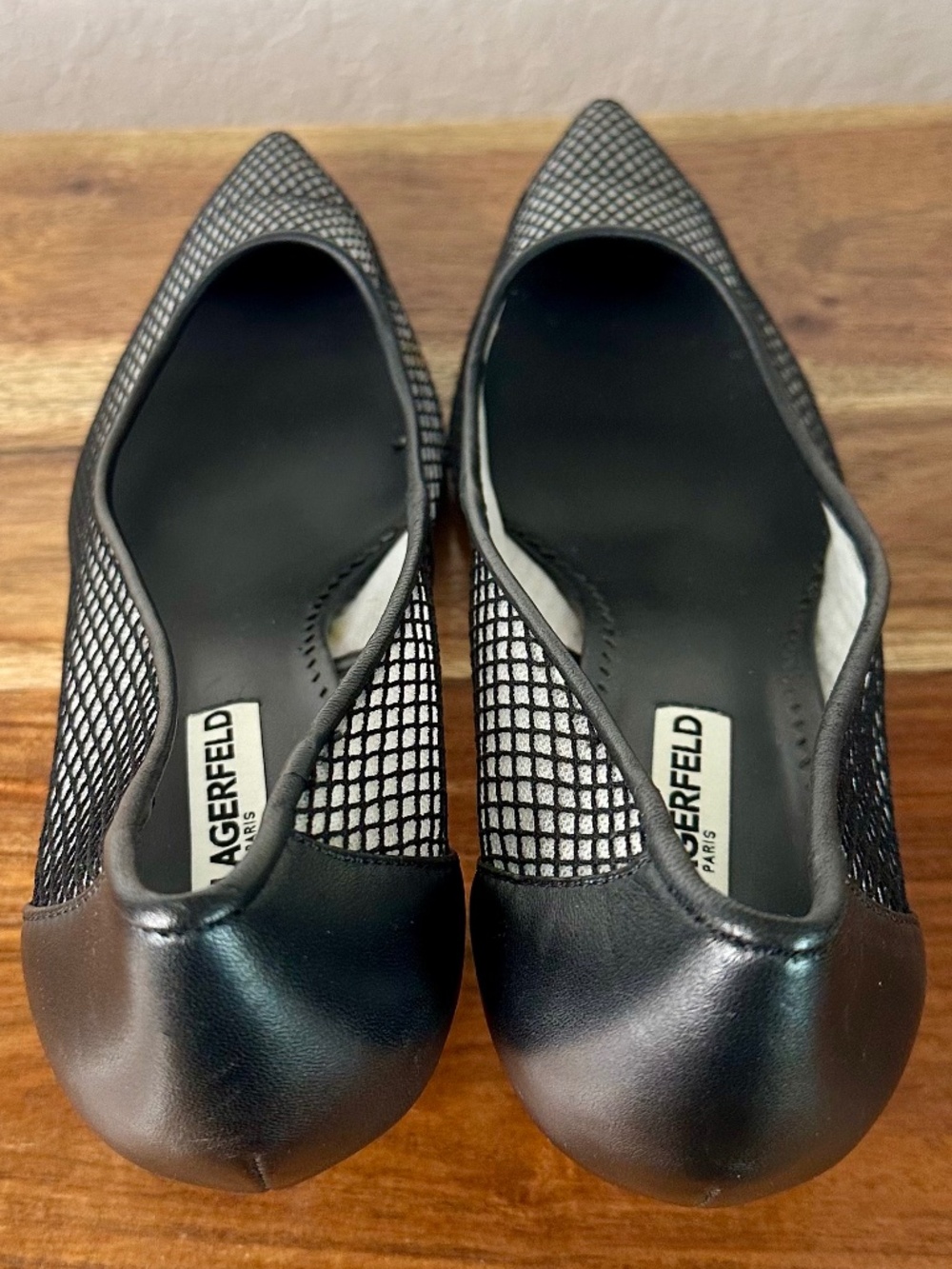 Karl Lagerfeld Paris Leather Mesh Kitten Heel Pumps, Size 9 - Picture 7 of 13